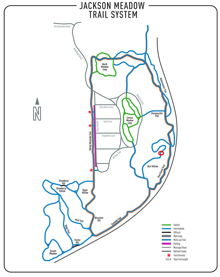 Map. The trail network at Jackson Meadow in Marine on St. Croix is open to the public and includes hiking and cross-country skiing trails.